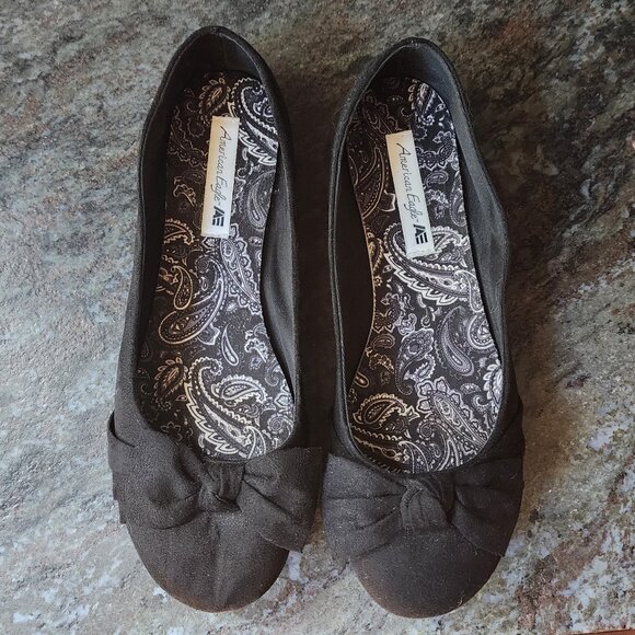 American Eagle Outfitters Black Bow Tie Flats Size 9 - Picture 1 of 15
